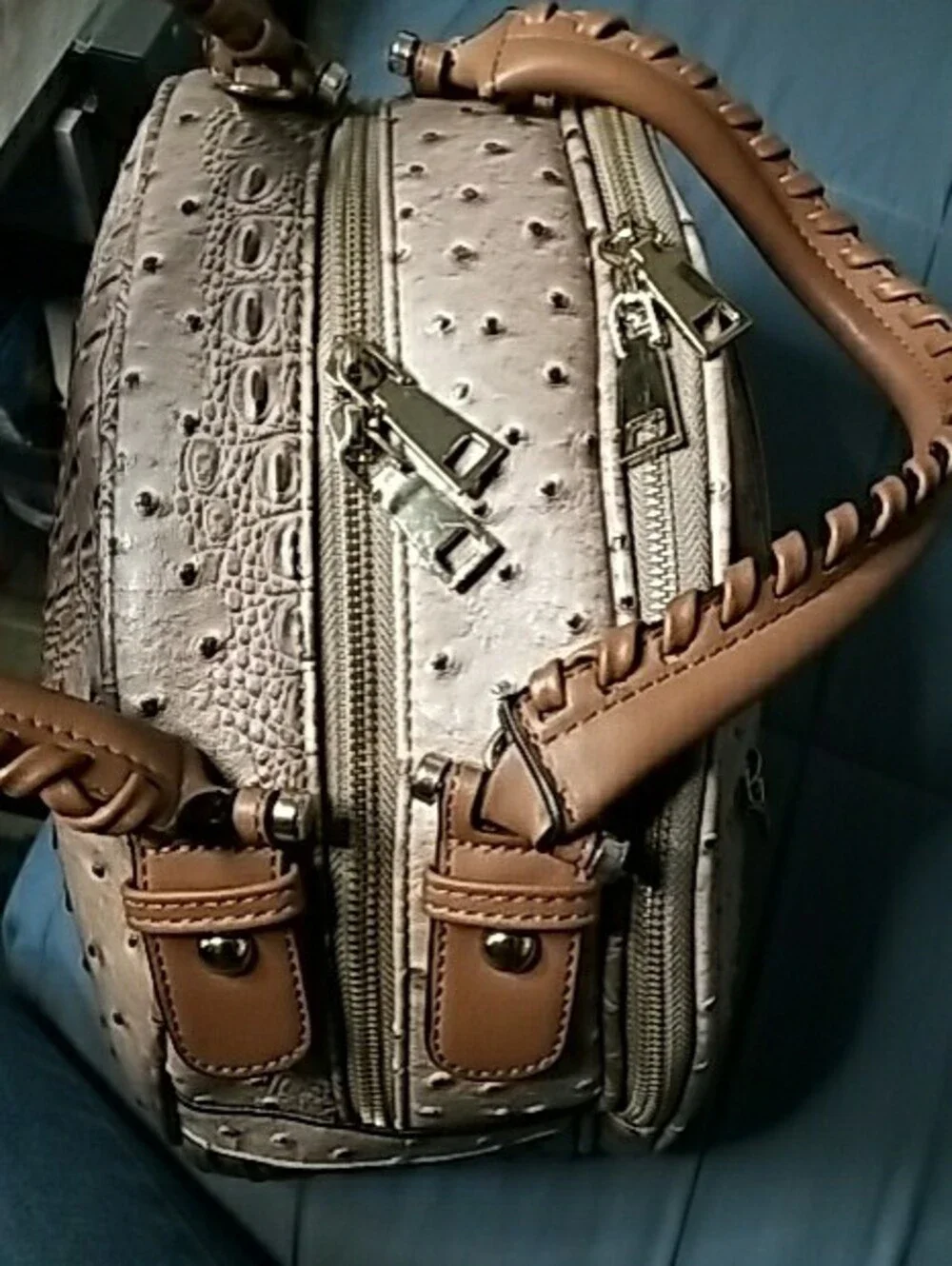 Structured Faux-Ostrich Dome Satchel Large